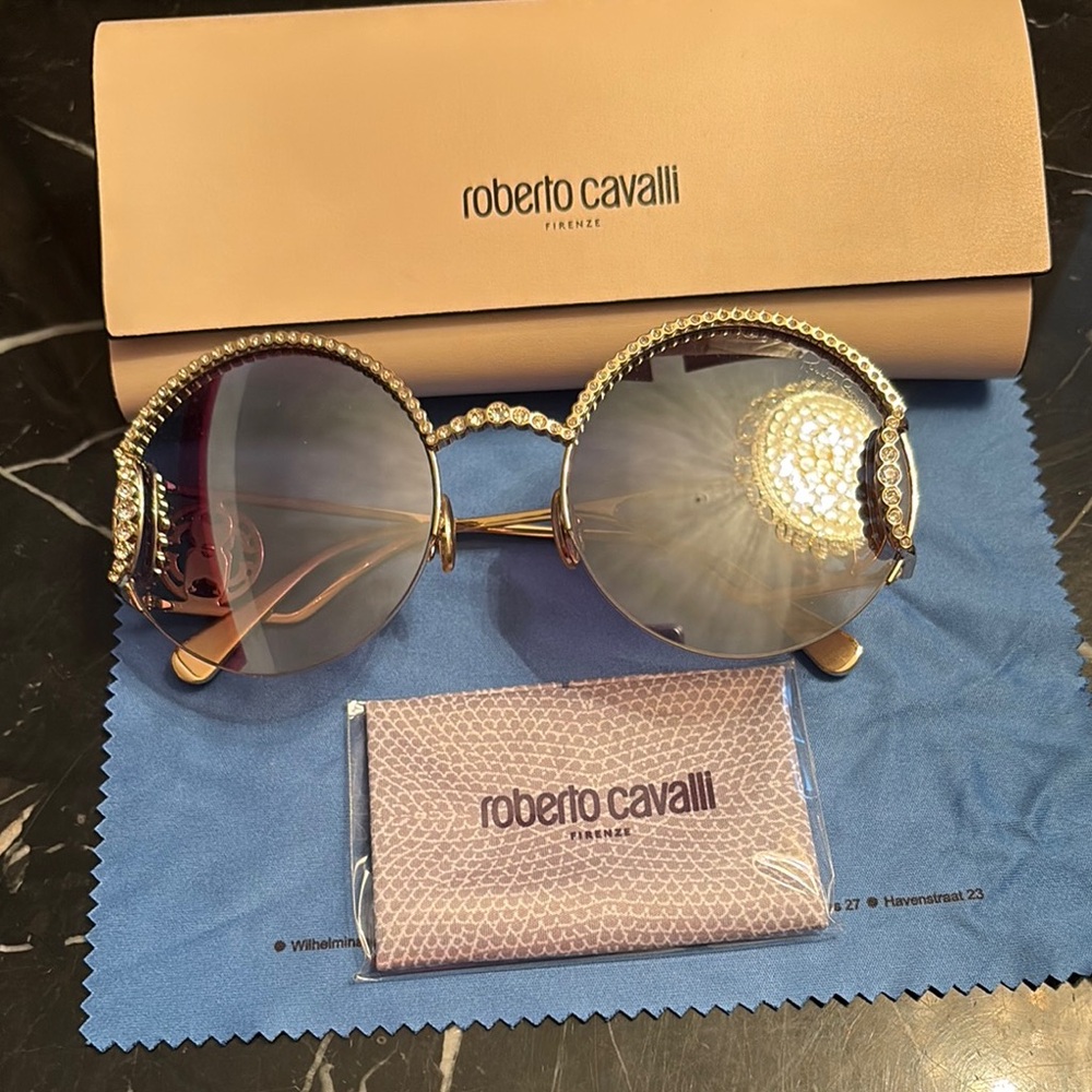 Roberto Cavalli Gold Sunglasses with Crystals